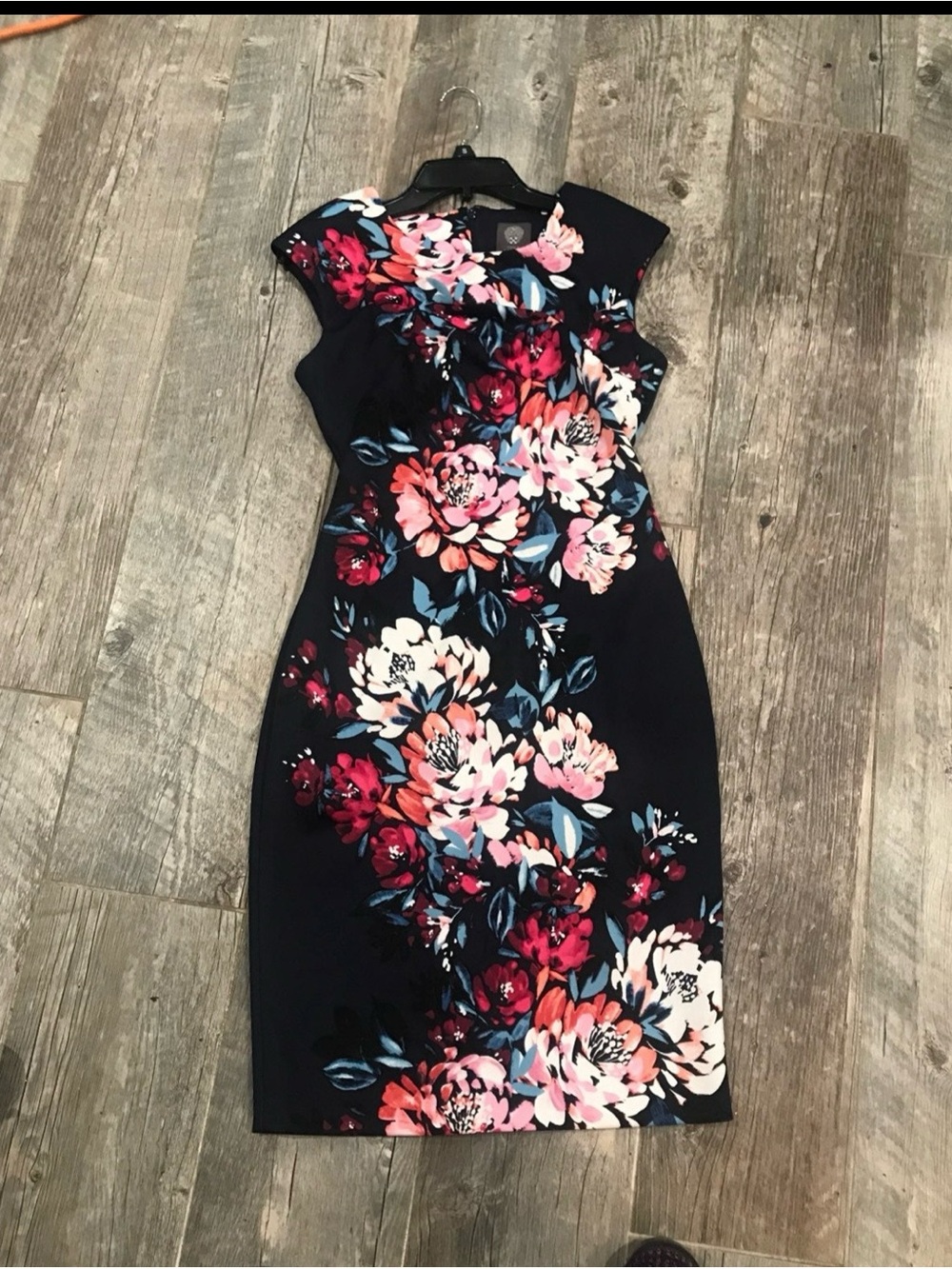 Vince Camuto Navy Midi Dress with Pink & Coral Floral